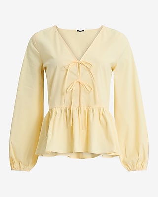 Tie Front Long Sleeve Peplum Top