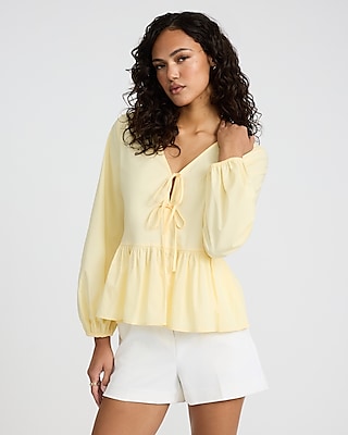 Tie Front Long Sleeve Peplum Top