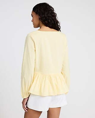 Tie Front Long Sleeve Peplum Top