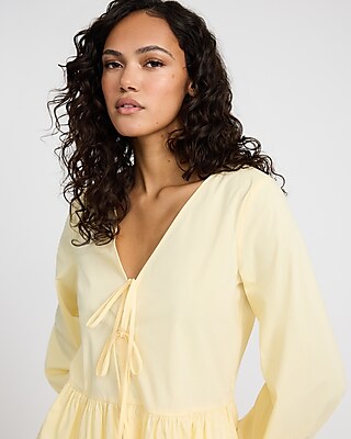 Tie Front Long Sleeve Peplum Top
