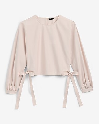 Crew Neck Long Sleeve Side Tie Top