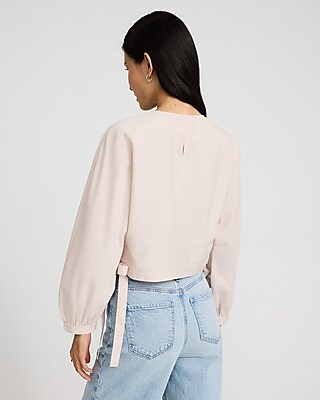 Crew Neck Long Sleeve Side Tie Top