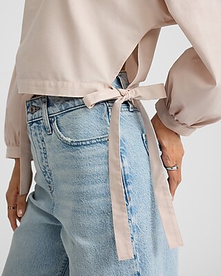 Crew Neck Long Sleeve Side Tie Top