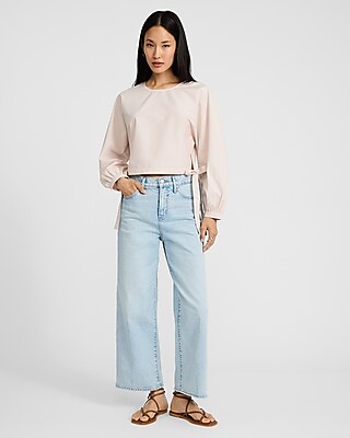 Crew Neck Long Sleeve Side Tie Top