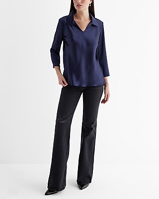 JUMP 34 SLV COLLAR CAREER TOP 970178798:PITCH BLACK:XS