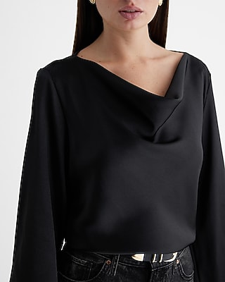 JUMP LONG BISHOP SLV COWL NECK TOP 970178800:PITCH BLACK:M