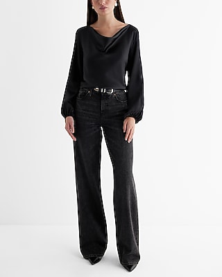 JUMP LONG BISHOP SLV COWL NECK TOP 970178800:PITCH BLACK:M