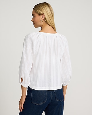 Scoop Neck Balloon Sleeve Button Front Top