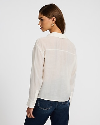 Collared V-Neck Double Pocket Top