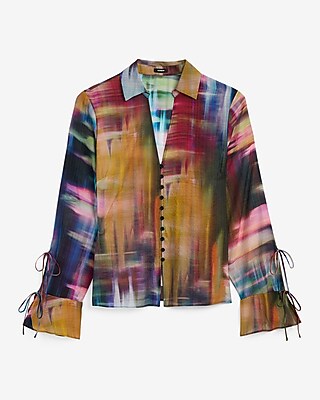 Tie Long Sleeve Button Front Top