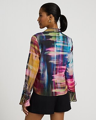 Tie Long Sleeve Button Front Top
