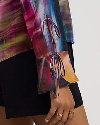 Tie Long Sleeve Button Front Top