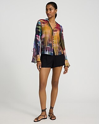 Tie Long Sleeve Button Front Top