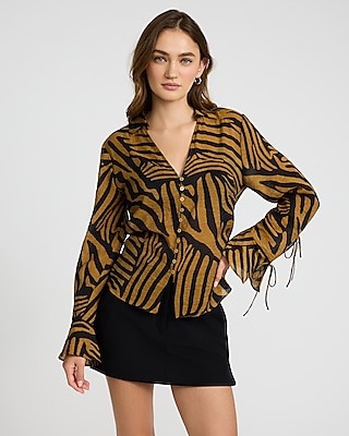 Tie Long Sleeve Button Front Top