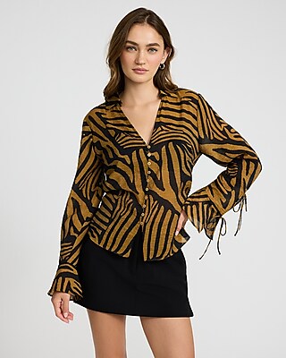 Tie Long Sleeve Button Front Top