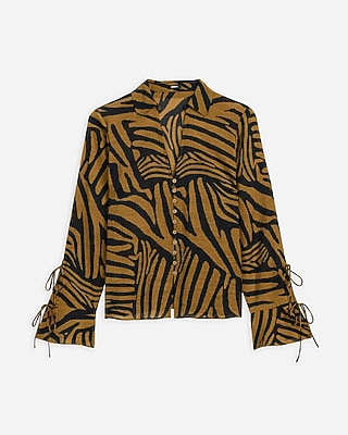Tie Long Sleeve Button Front Top