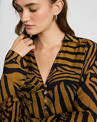 Tie Long Sleeve Button Front Top