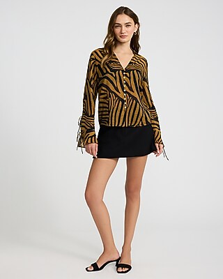 Tie Long Sleeve Button Front Top