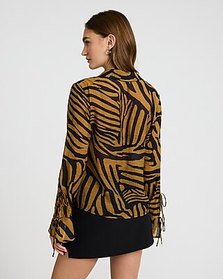 Tie Long Sleeve Button Front Top | Express