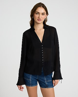 Tie Long Sleeve Button Front Top | Express