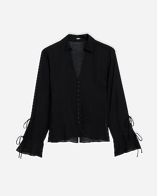 Tie Long Sleeve Button Front Top - image 5