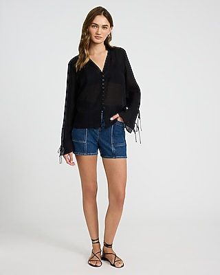 Tie Long Sleeve Button Front Top - image 2