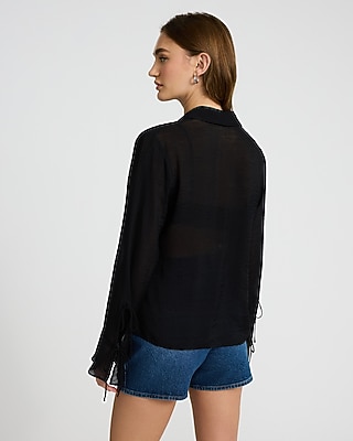 Tie Long Sleeve Button Front Top - image 4