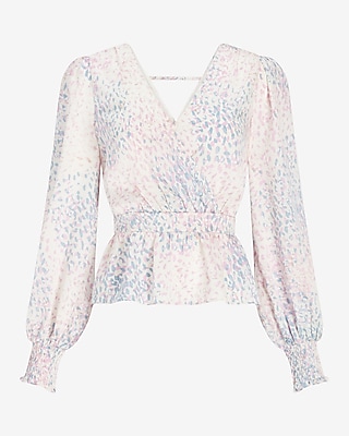 Satin Abstract Print Tie Back Peplum Top