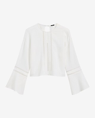 Eyelet Gauze Crew Neck Bell Sleeve Top