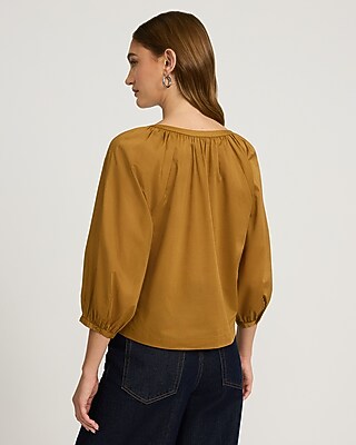 Cotton Voile Scoop Neck Balloon Sleeve Button Front Top - image 2