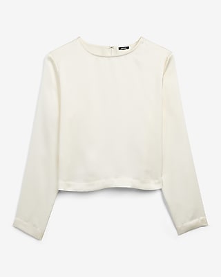 Satin Crew Neck Long Sleeve Top