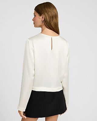Satin Crew Neck Long Sleeve Top