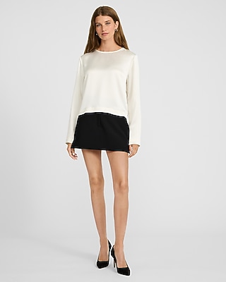 Satin Crew Neck Long Sleeve Top