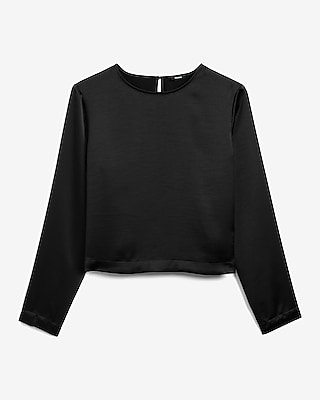 Satin Crew Neck Long Sleeve Top