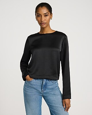 Satin Crew Neck Long Sleeve Top