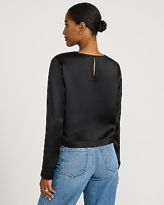 Satin Crew Neck Long Sleeve Top