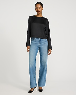 Satin Crew Neck Long Sleeve Top