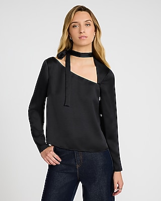 Satin One Shoulder Bell Sleeve Top | Express