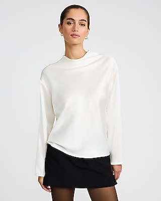 Satin Mock Neck Long Sleeve Top