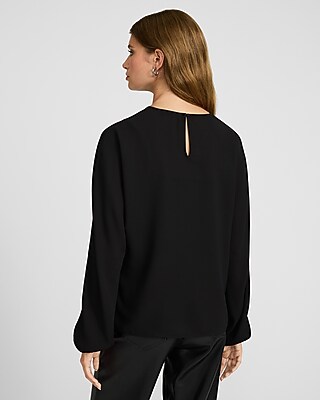 Georgette Crew Neck Balloon Sleeve Top - image 2