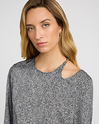 Satin Shoulder Cutout Long Sleeve Top - image 3