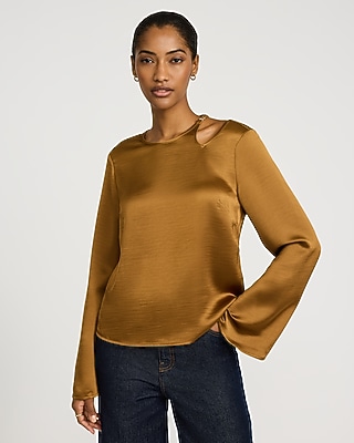 トップス crispy satin tops Pleated Cap Sleeve Blouse in Crinkle Satin – Naked Zebra