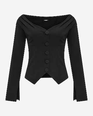 Off The Shoulder Long Sleeve Cutaway Vest Top