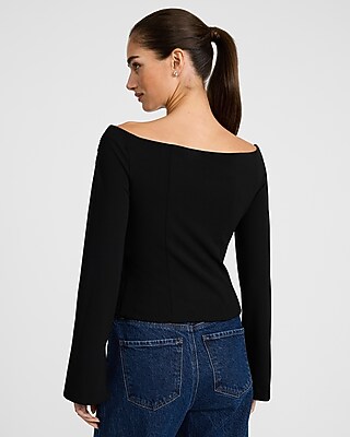 Off The Shoulder Long Sleeve Cutaway Vest Top