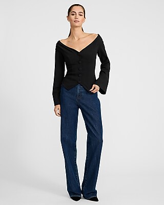 Off The Shoulder Long Sleeve Cutaway Vest Top