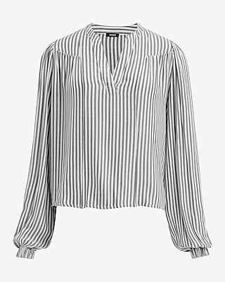 Striped V-Neck Long Sleeve Top