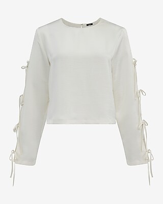Satin Crew Neck Bow Long Sleeve Top