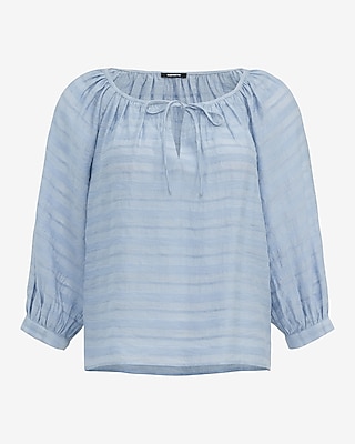 Dobby Striped Tie Front Top