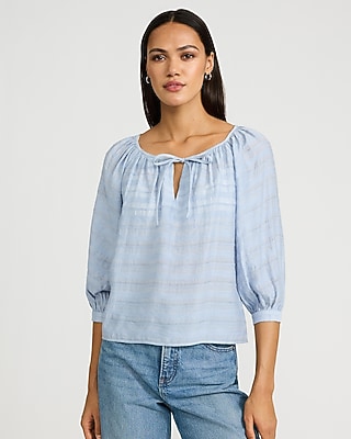 Dobby Striped Tie Front Top