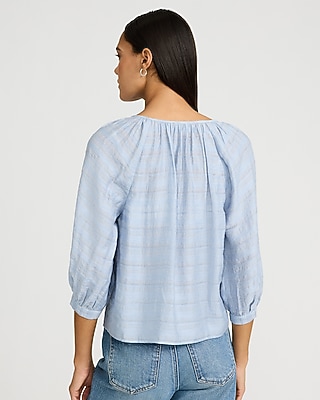 Dobby Striped Tie Front Top